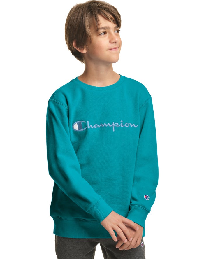 Champion Fleece Crew Embroidered Logo - Poikien Turkoosi Collegepaita - Suomi 2530697-CY